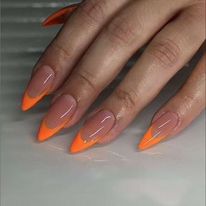 24 press on nails - orange french